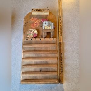 1991 Rustic Wooden Wall Calendar Display with Hand-Painted